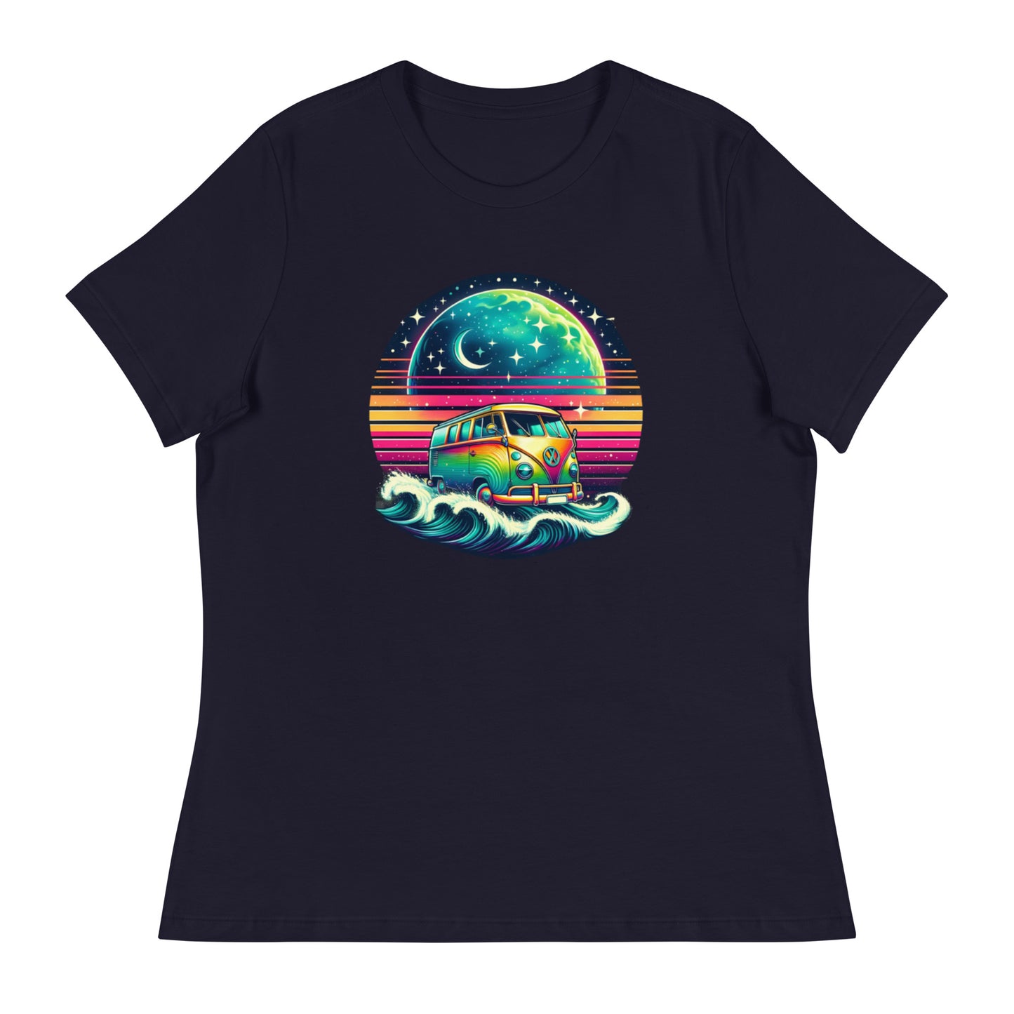 Cosmic Surfing with a Vintage Van - Femme Relaxed T-Shirt