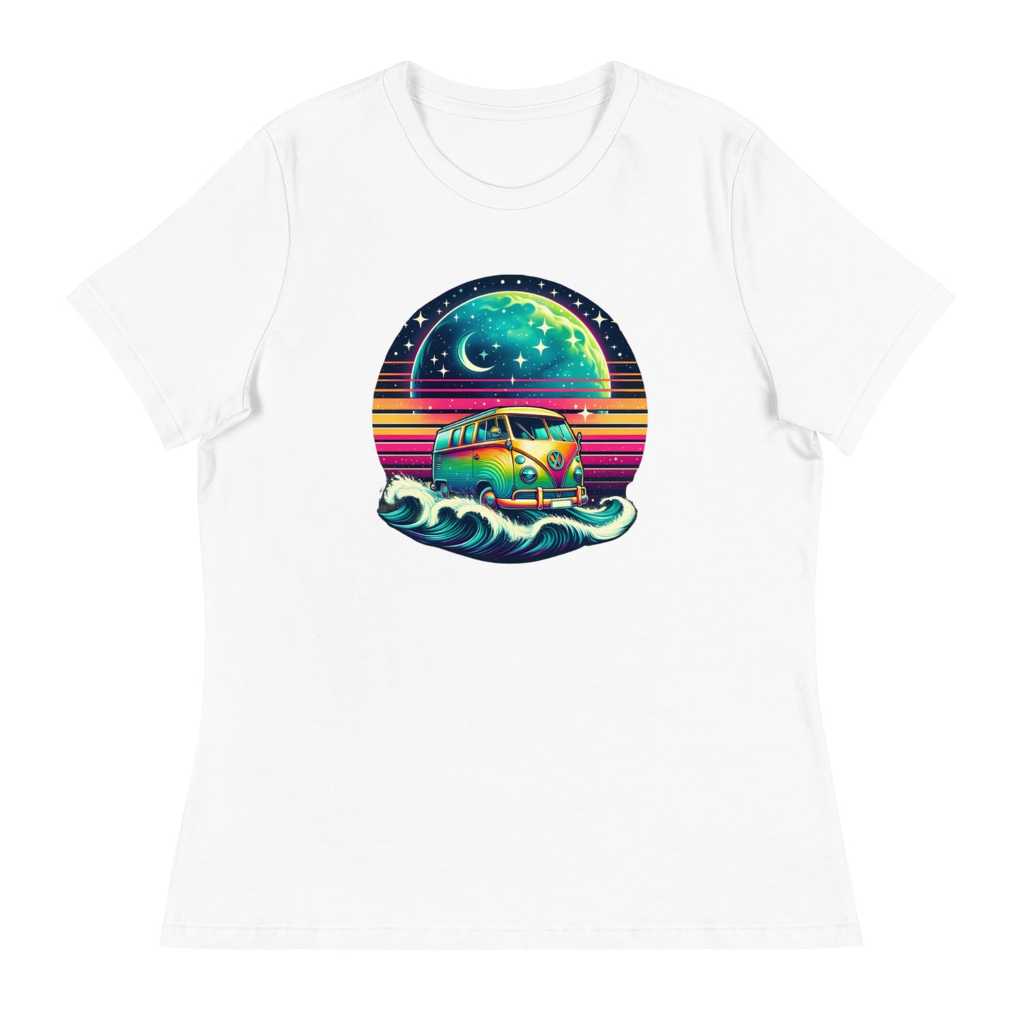 Cosmic Surfing with a Vintage Van - Femme Relaxed T-Shirt